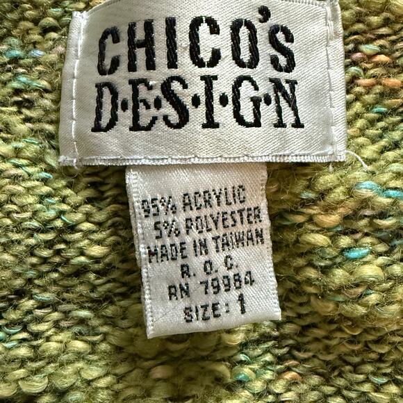 Chico’s Design Size 1 (M) Marled Green V-Neck Cardigan Sweater w/ MOP Buttons - Picture 3 of 3